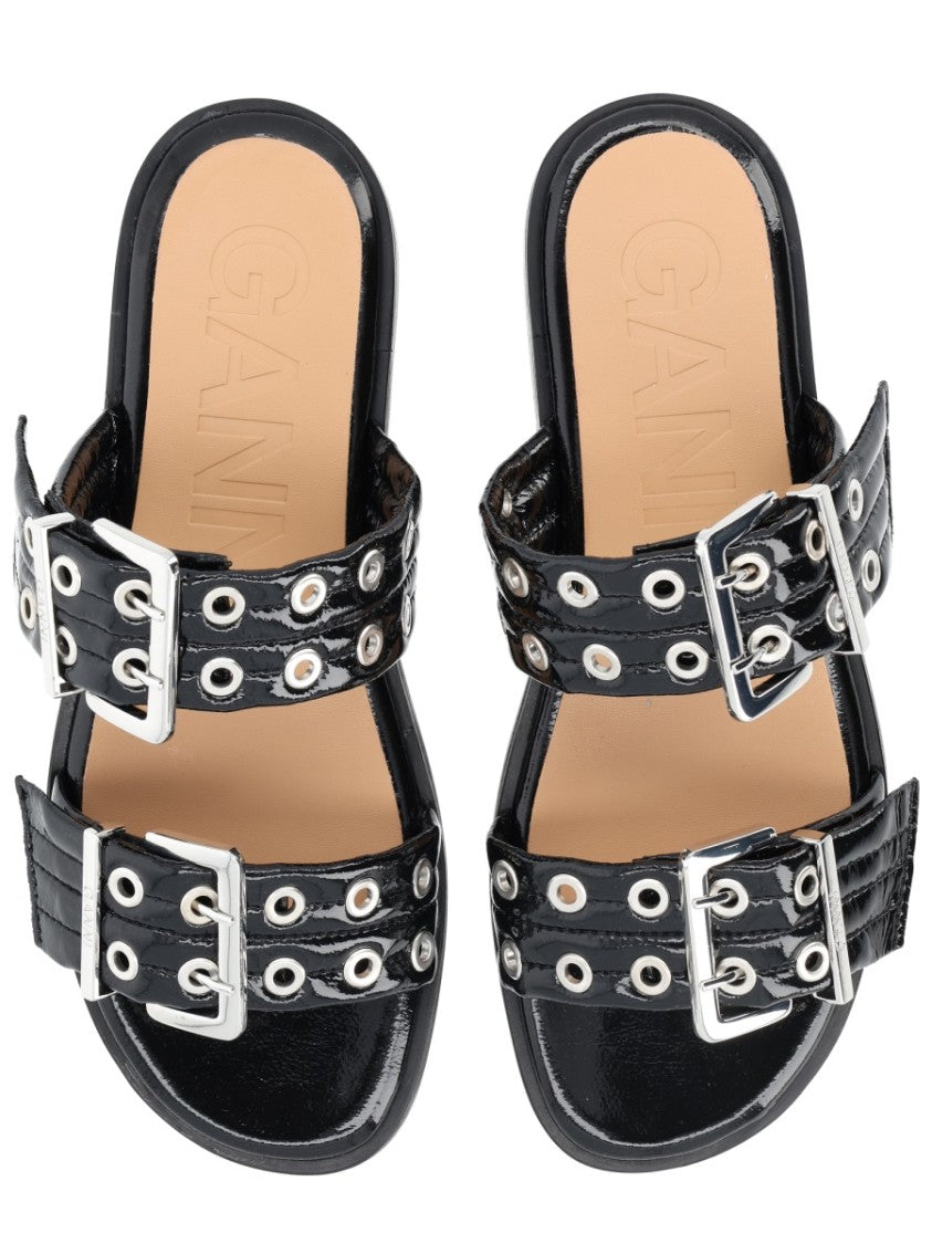 Ganni Glossy Finish Edgy Hardware Sandals