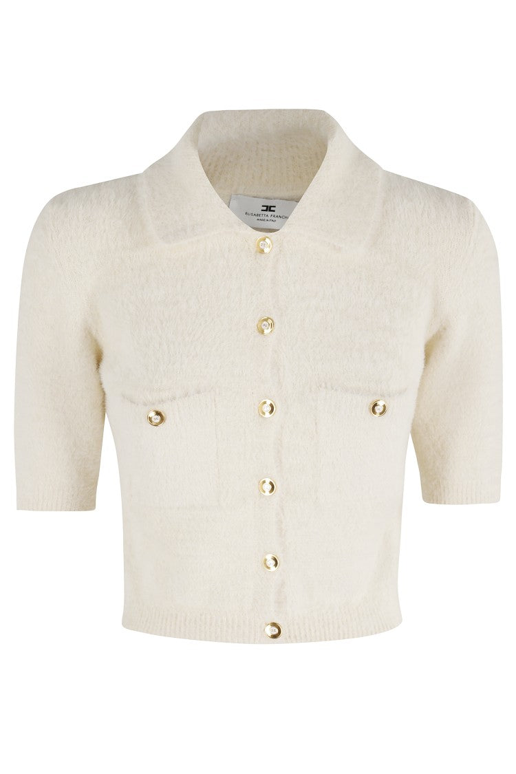Elisabetta Franchi Cropped Teddy-Effect Sweater With Gold Button Details