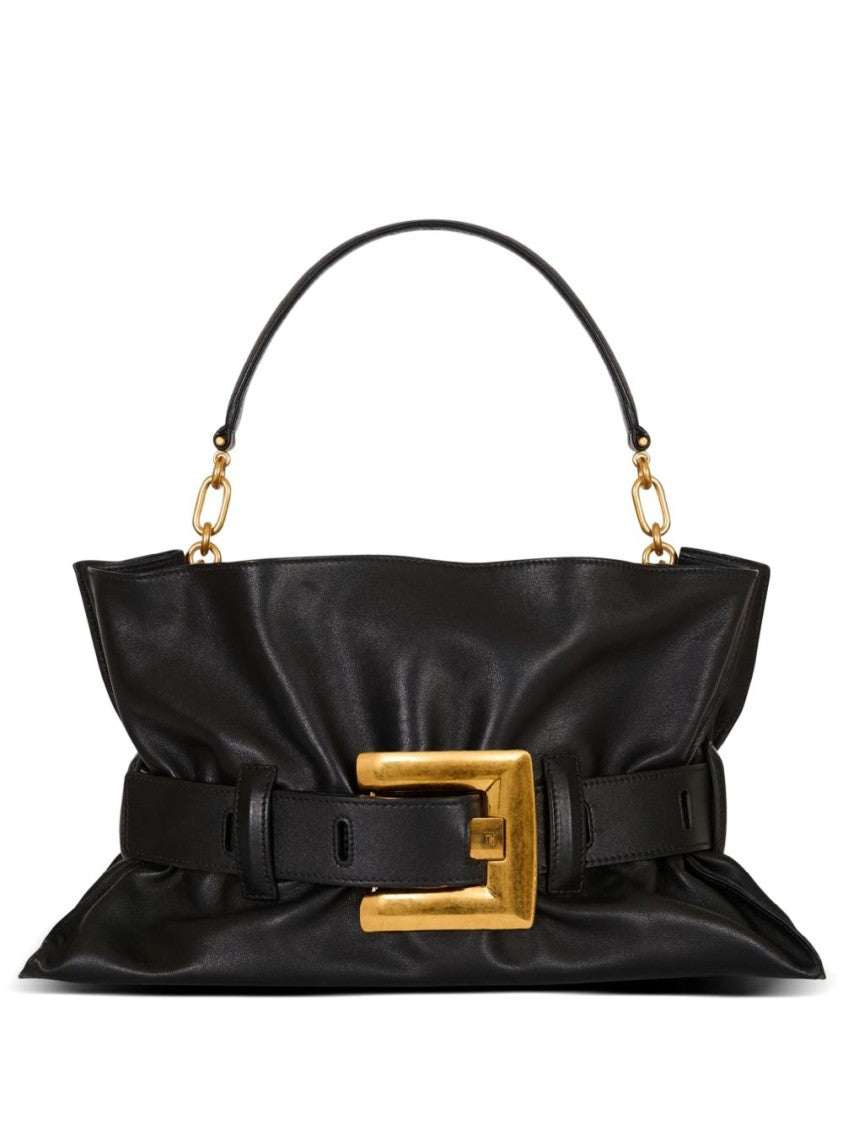 Balmain Black Gathered Silk-Blend Shoulder Bag