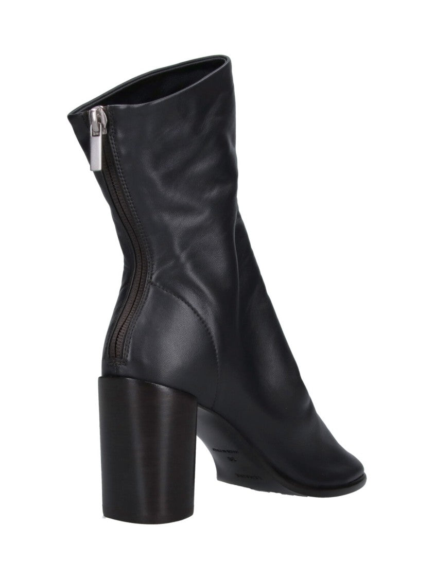 Lemaire Glove Black Square Toe Zip Leather Boots