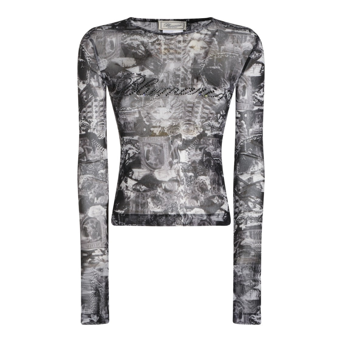 Blumarine Monochrome Collage Print Long-Sleeved Top