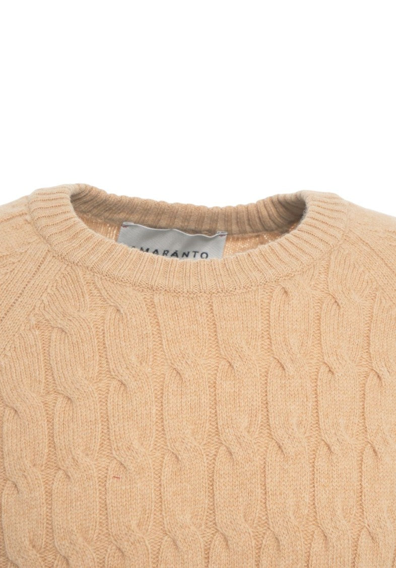 Amaranto Cable Knit Beige Sweater With Round Neckline And Ribbed Details