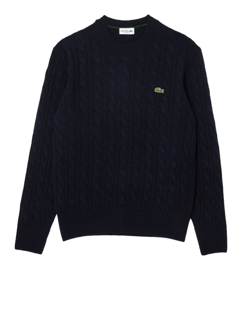 Lacoste Textured Cable-Knit Crewneck Sweater In Deep Blue