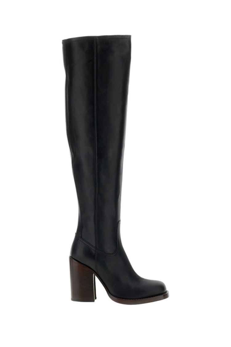 Dries Van Noten Black Wide Heel Smooth Leather Boots