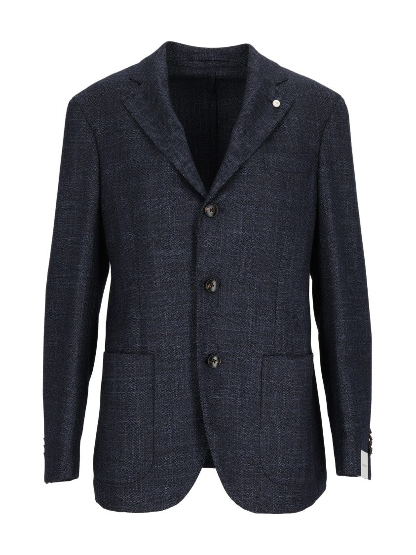 Luigi Bianchi Sartoria Navy Drop 7 Check Pattern Blazer