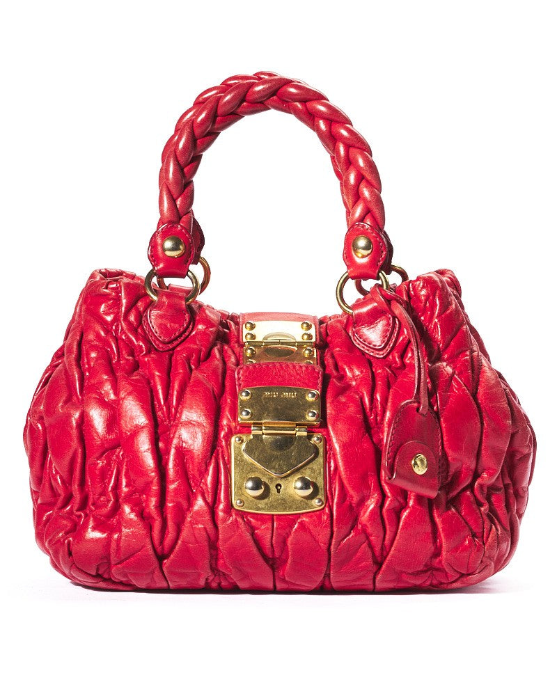 Miu Miu Small Square Shopper In Red Grained Leather