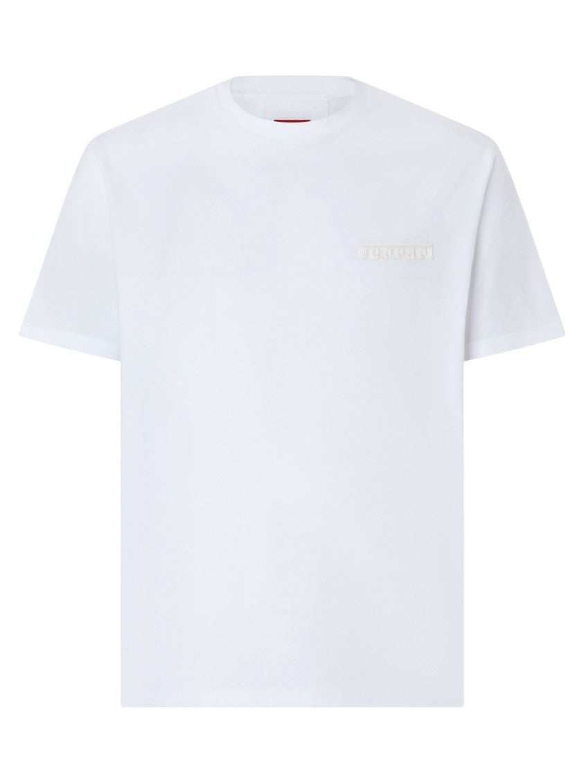 Ferrari White Cotton Tonal Logo T-Shirt