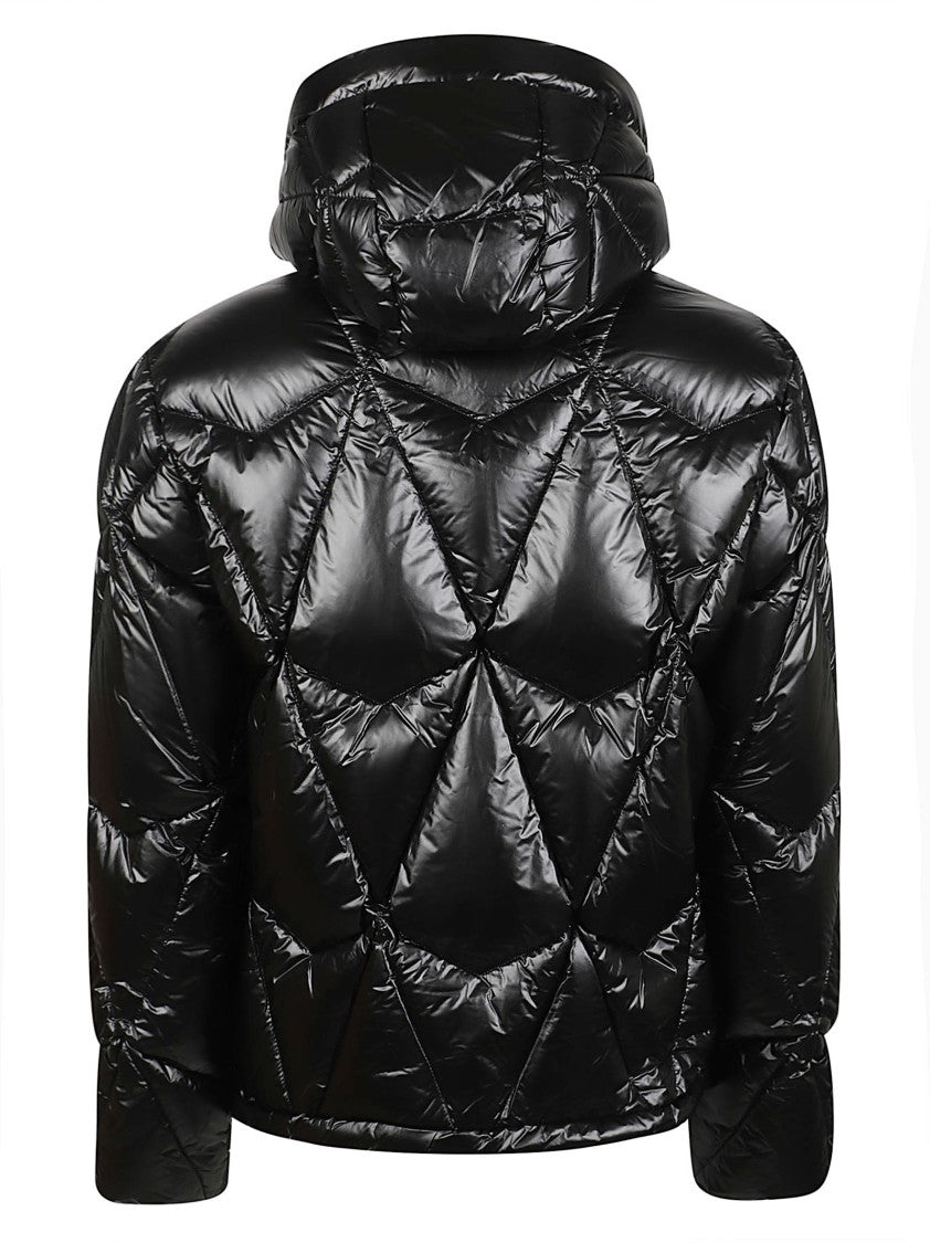 Moose Knuckles Iceberg Glossy Quilted Hooded Geometric Recycled Nylon Down Jacket