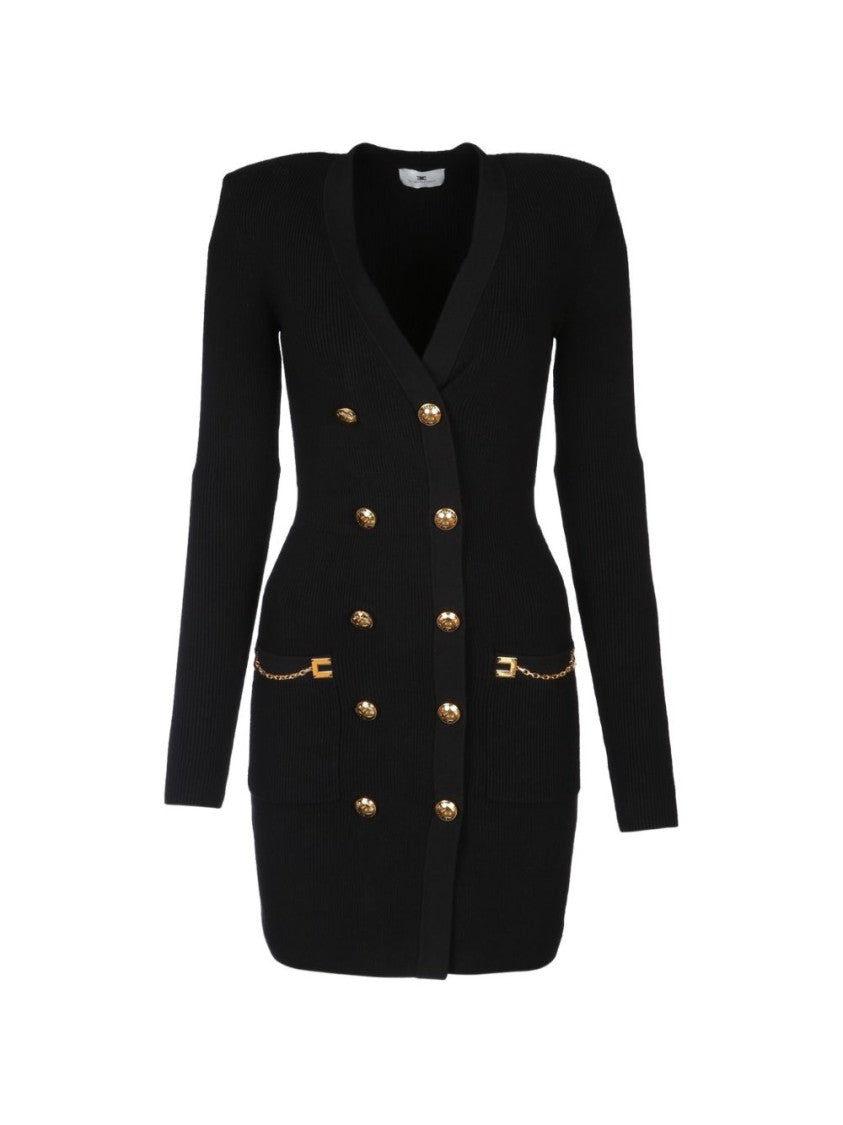 Elisabetta Franchi Fitted Mini Dress With Double-Breasted Gold Buttons
