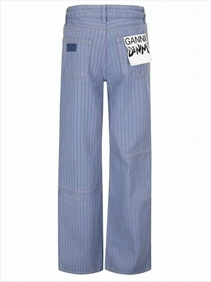Ganni Relaxed Wide-Leg Denim Pants With Vertical Stripes