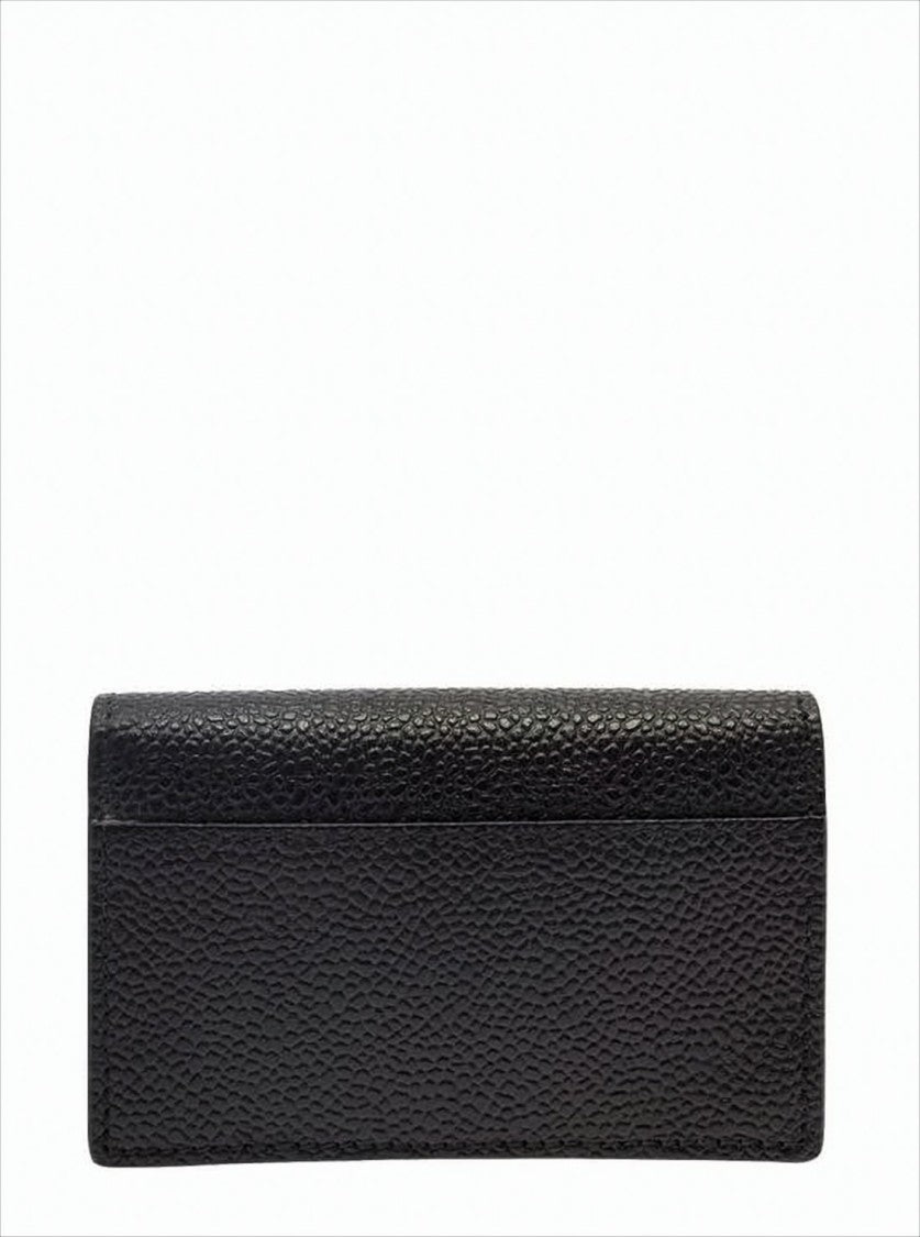 Thom Browne Textured Leather Wallet With Snap Button Closure And Tricolor Detail