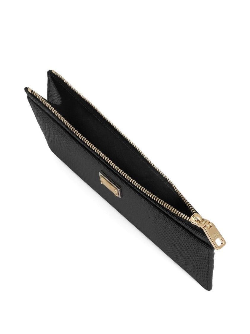Dolce & Gabbana Textured Leather Rectangular Clutch With Gold-Tone Accents