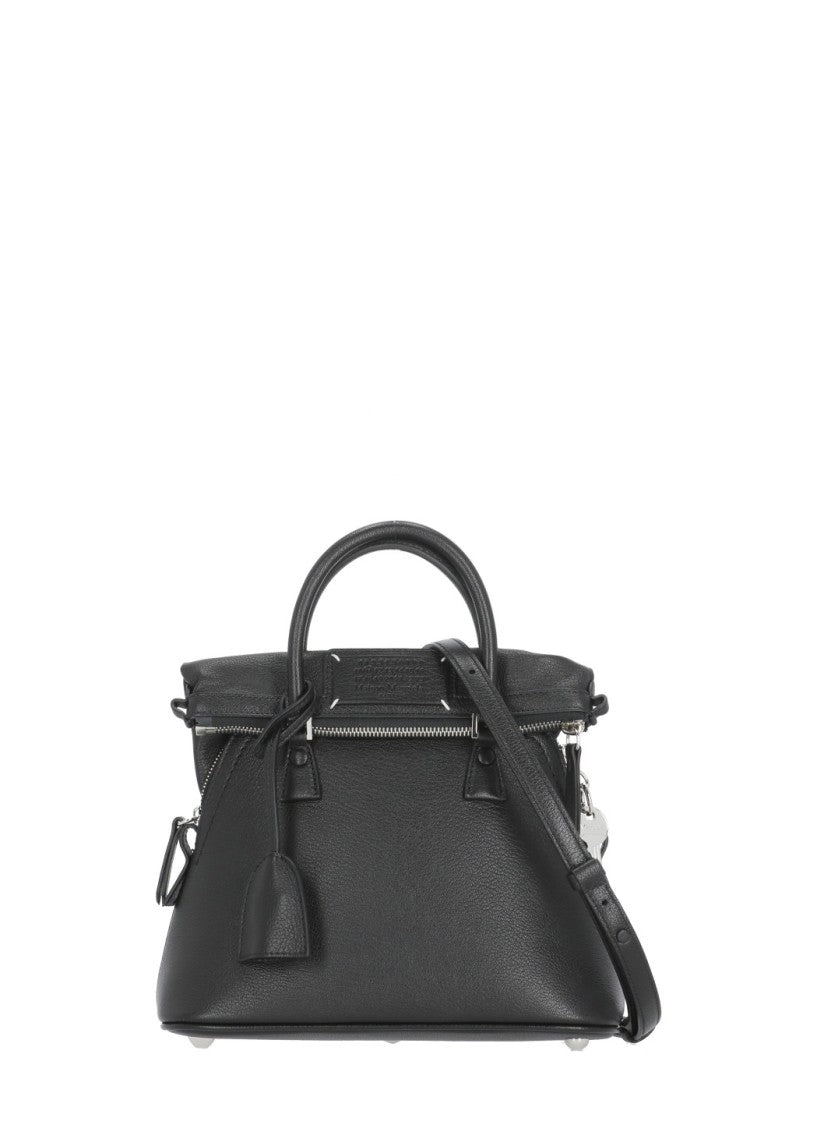Maison Margiela Structured Black Leather Shoulder Bag With Numeric Signature
