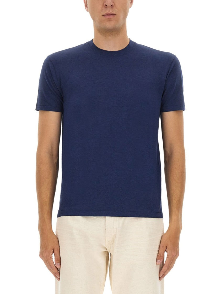 Tom Ford Regular Fit Blue T-Shirt With Crew Necklinen