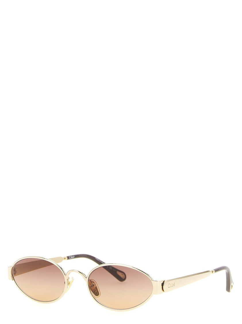 Chloé Oval-Shaped Metal Frame Sunglasses With Gradient Lenses