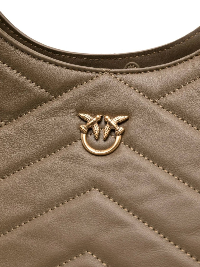 Pinko Quilted Chevron Tote Bag With Decorative Emblem
