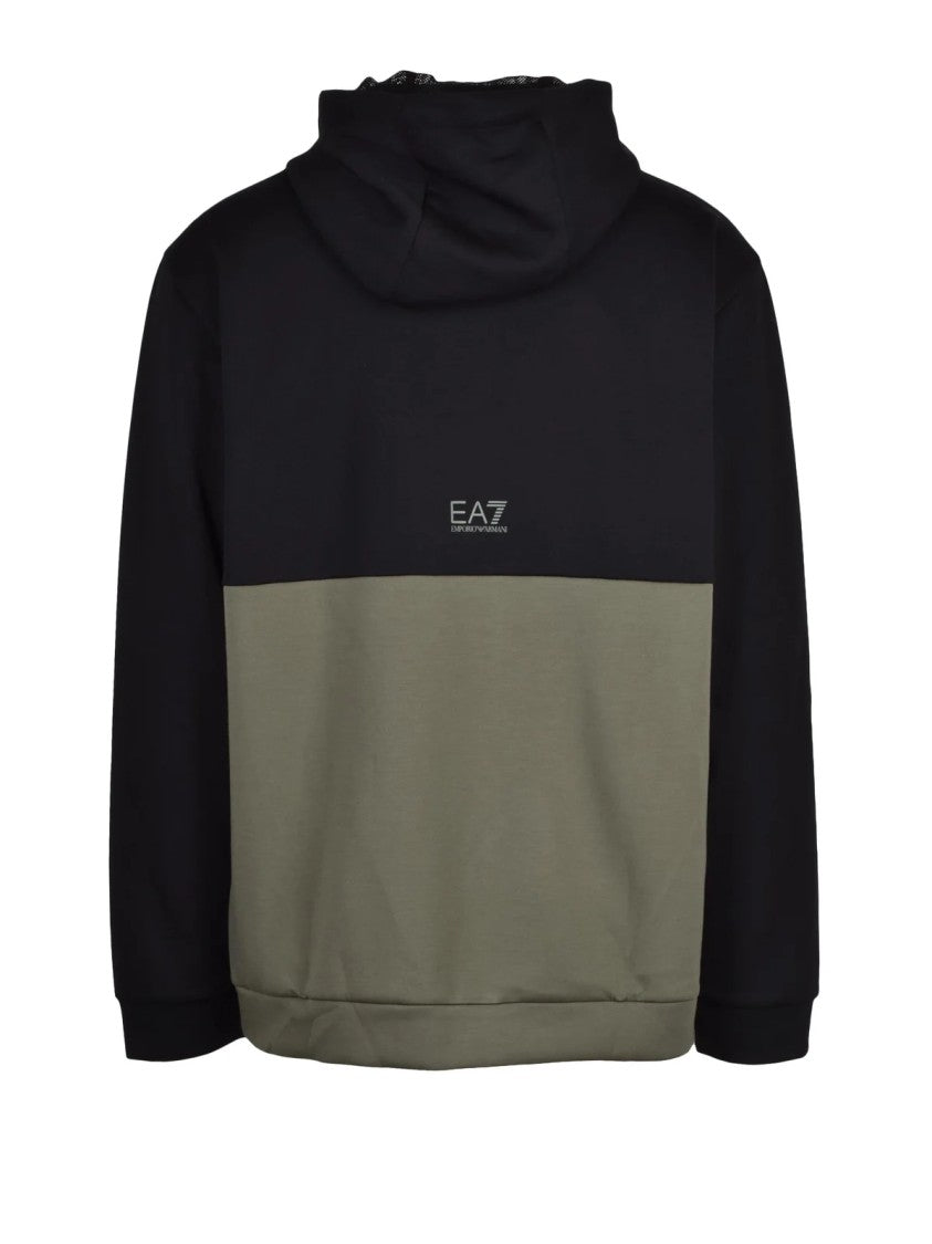 Ea7 Emporio Armani Black/Green Color-Block Stretch Hoodie