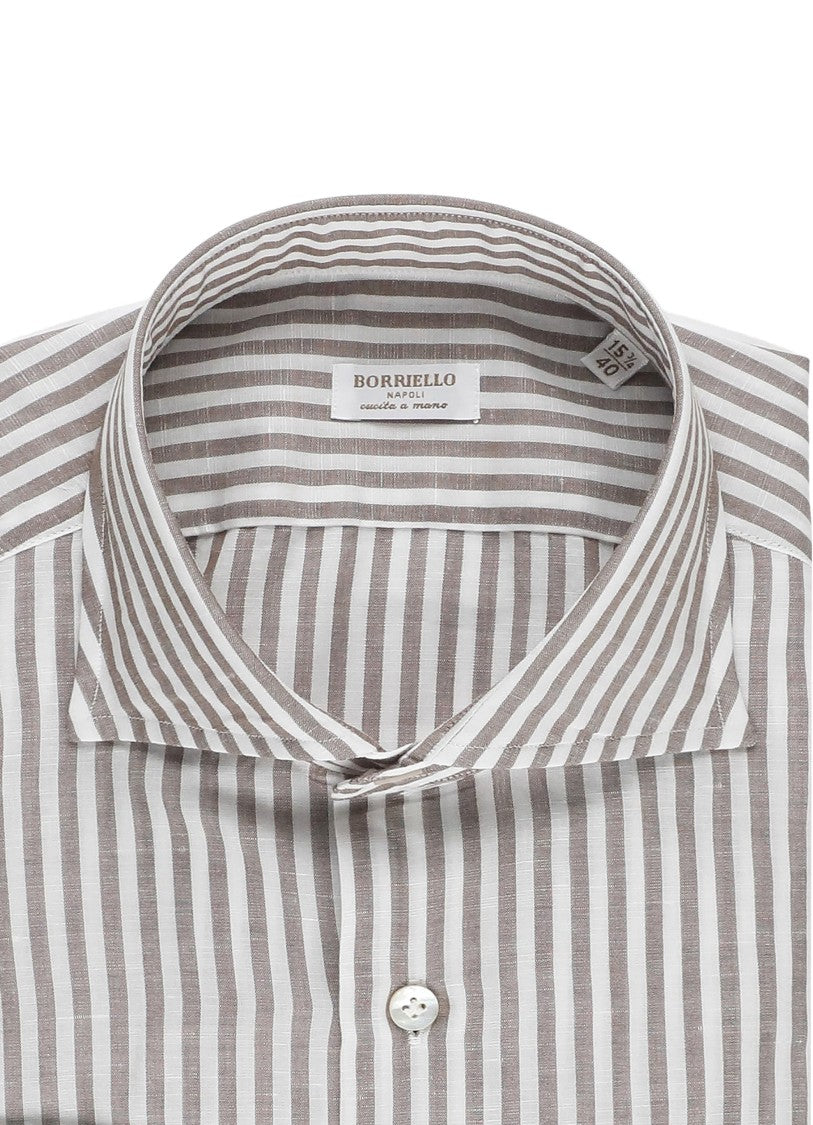 Borriello Brown Striped Cotton Casual Shirt