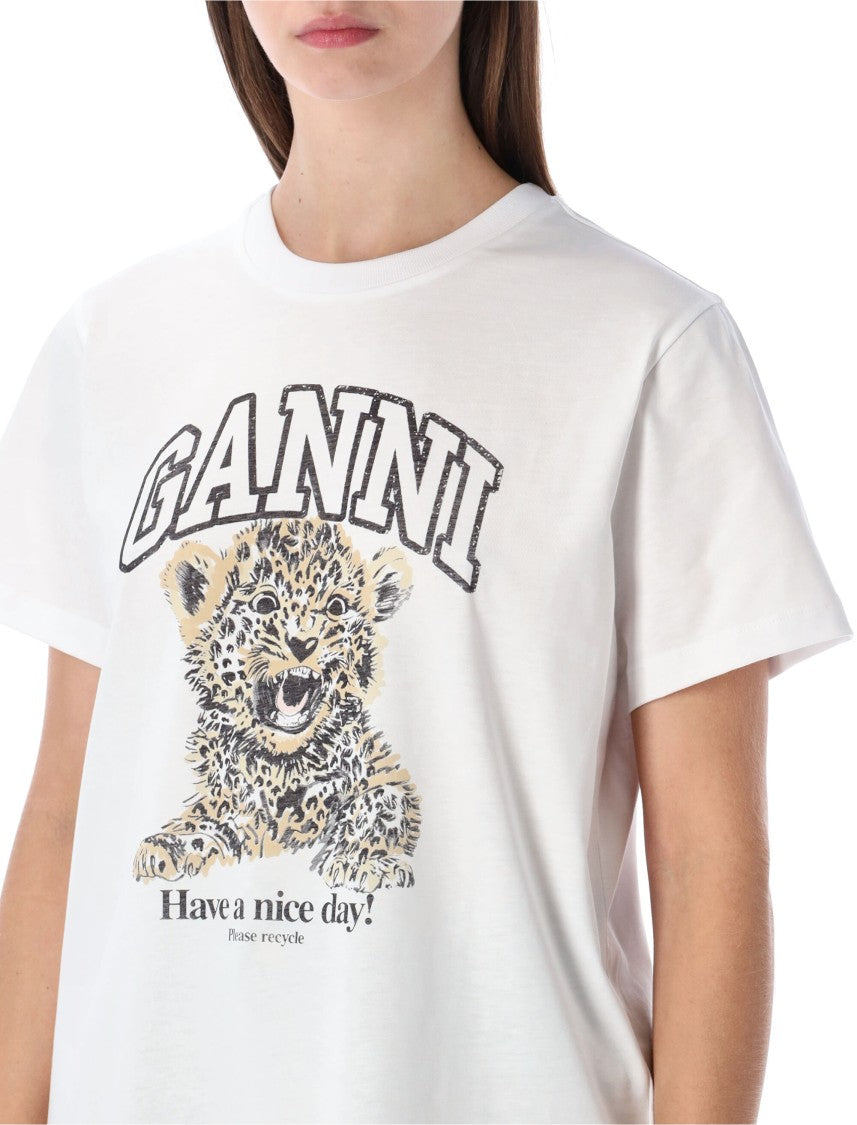 Ganni Playful Leopard Graphic T-Shirt With Bold Detailing