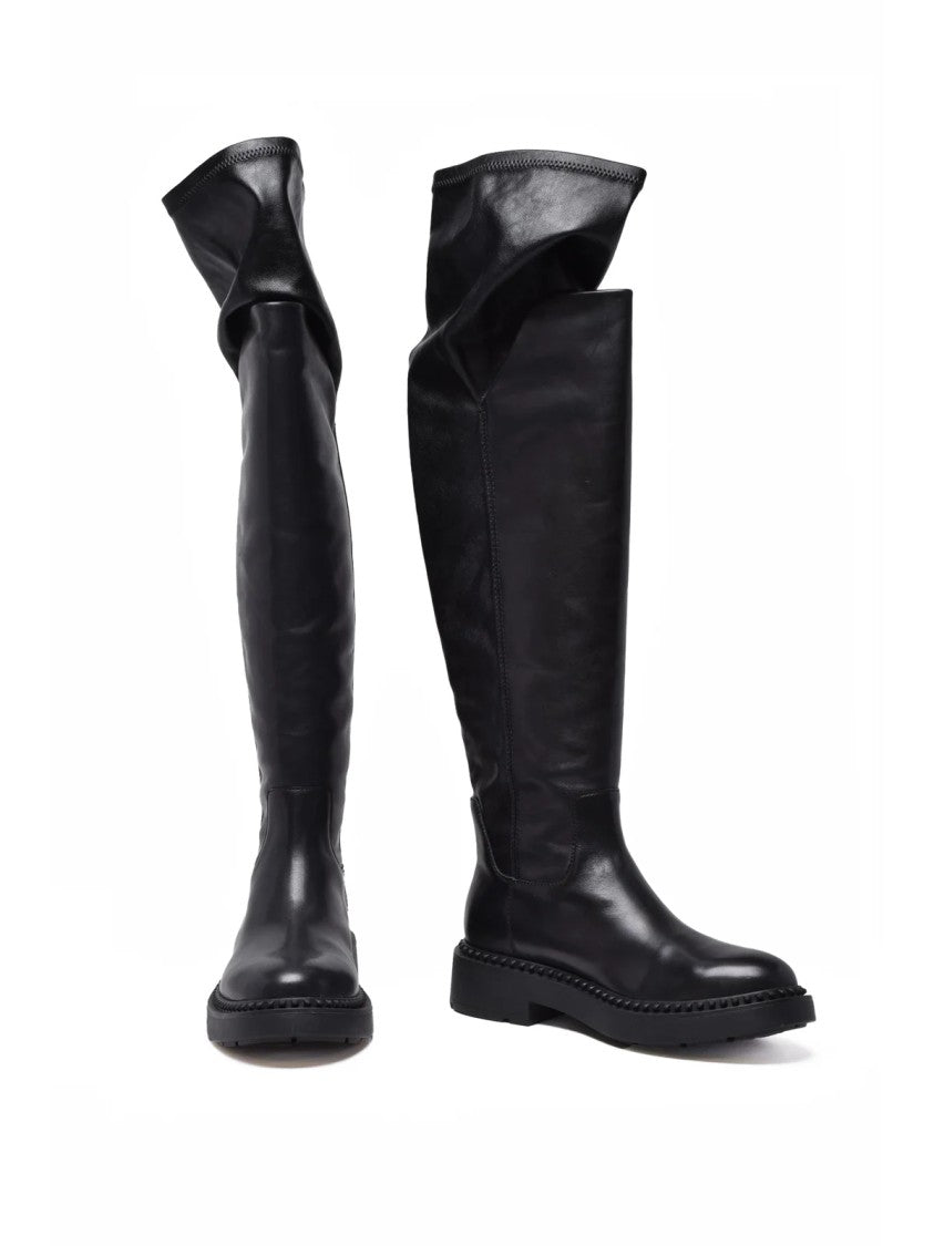 Ash Black Leather Stretch Boots