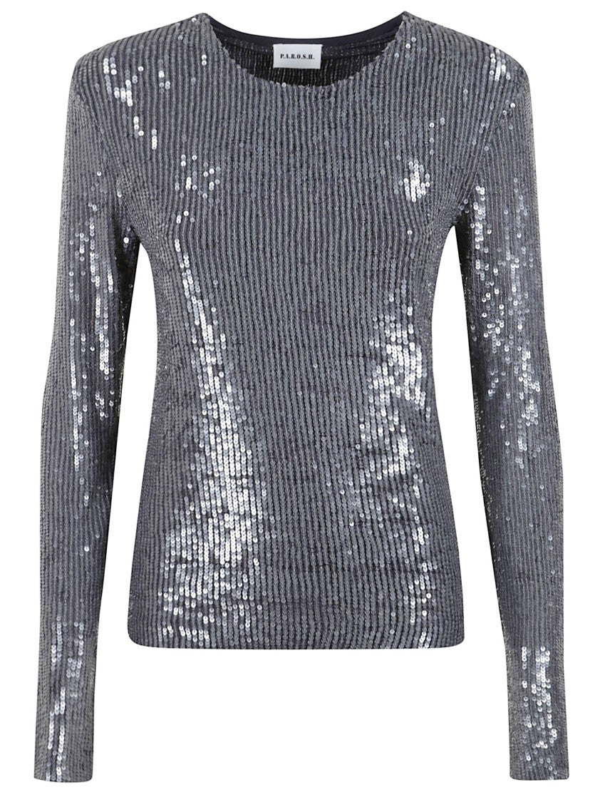 P.A.R.O.S.H. Anthem Of Elegance Sequin-Embroidered Tulle Blouse