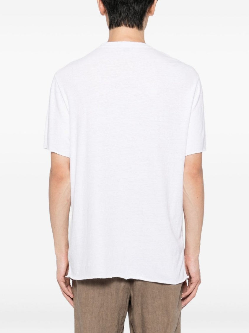 James Perse Henley Collar White T-Shirt With Raw Edges