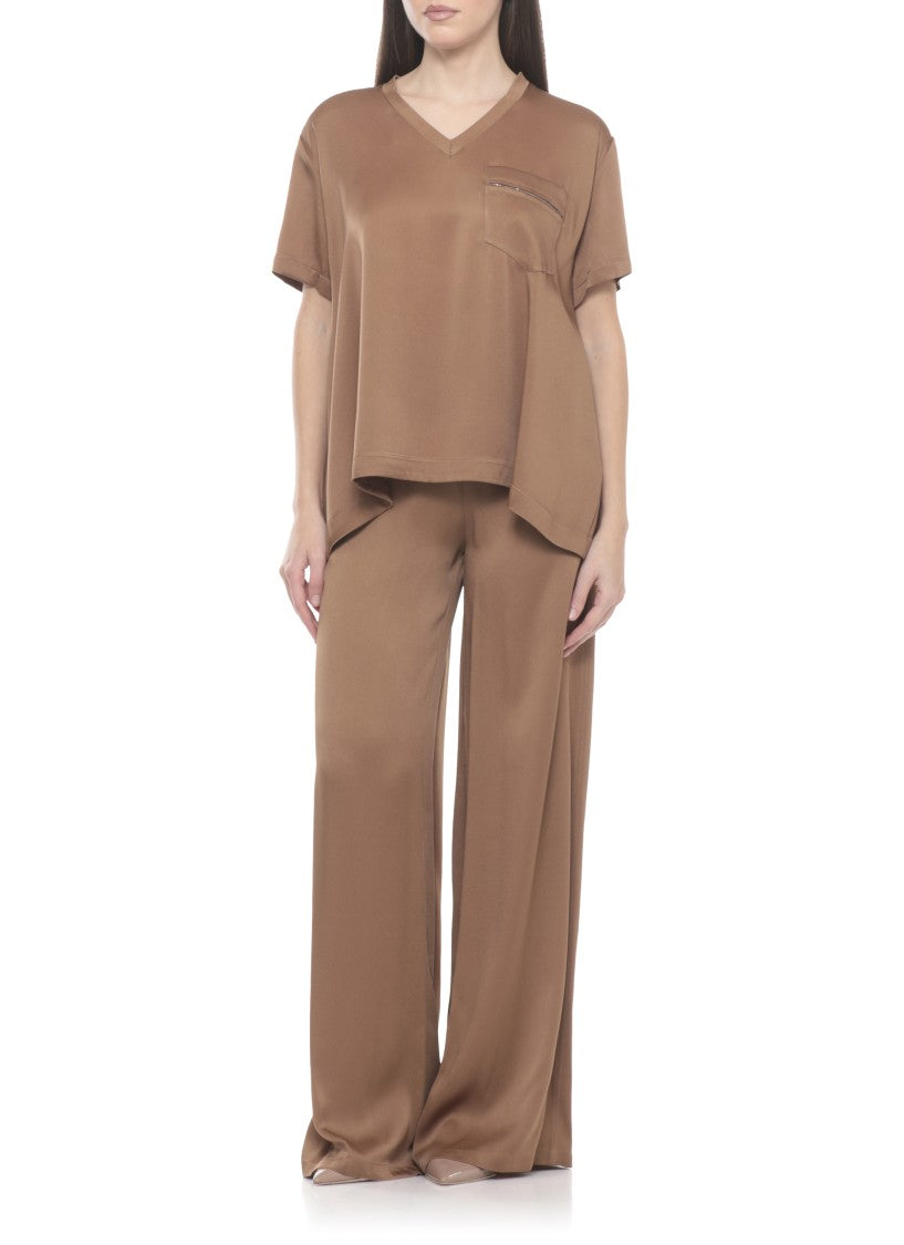 Fabiana Filippi Brown Lightpoint Detail V-Neck T-Shirt