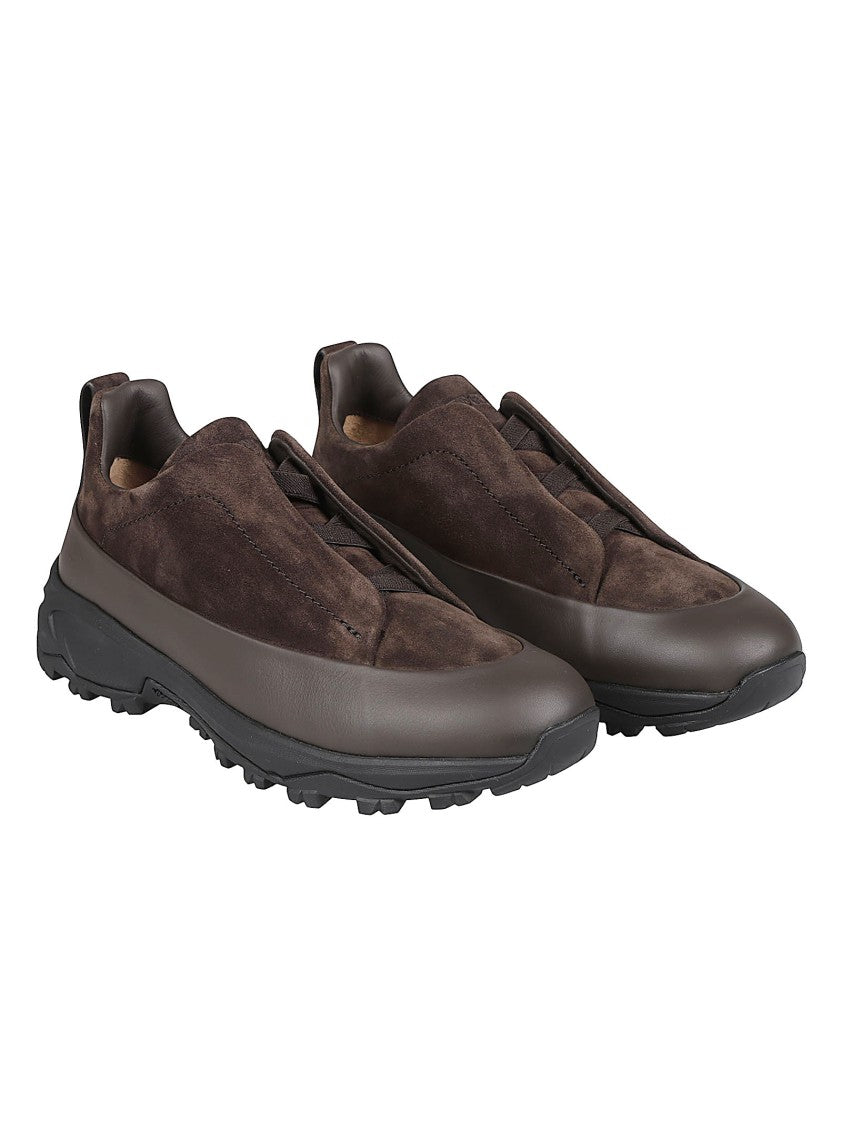 Zegna Triple Stitch Suede Calf Leather Low-Top Sneakers
