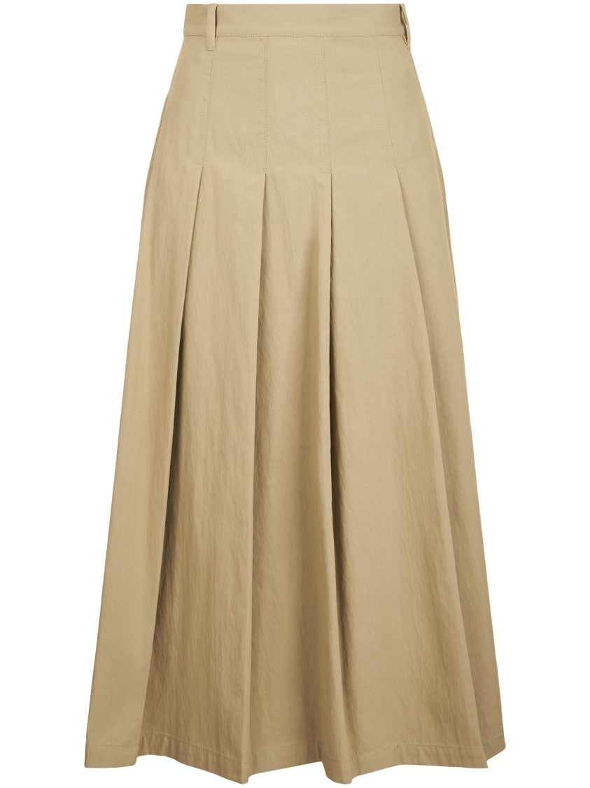 Max Mara Brown High-Waisted Cotton-Blend Pleated Midi Skirt
