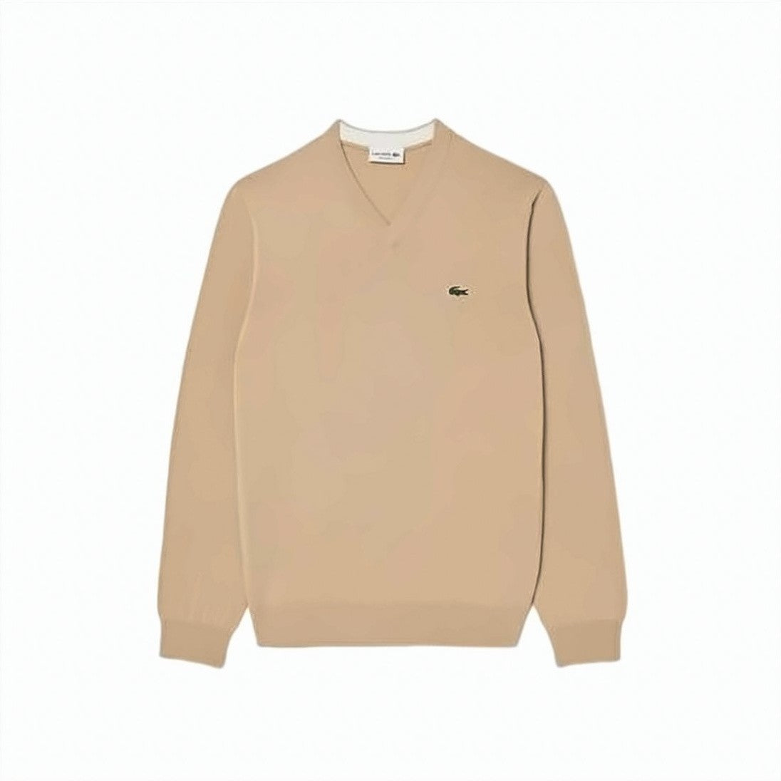 Lacoste Beige V-Neck Sweater With Ribbed Cuffs