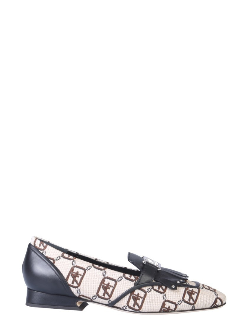 Alberta Ferretti Logo-Patterned Moccasins With Fringed Strap