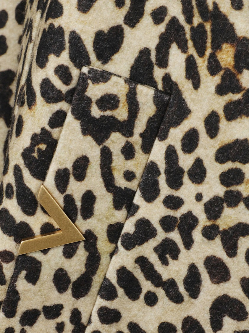 Valentino Garavani Animal Print Wool Cape With Gold Detailing