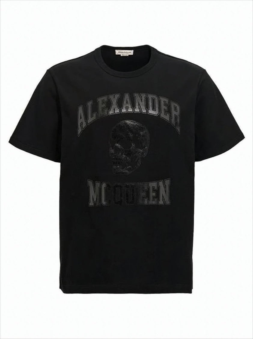 Alexander Mcqueen Short-Sleeved Cotton T-Shirt With Embossed Skull Design