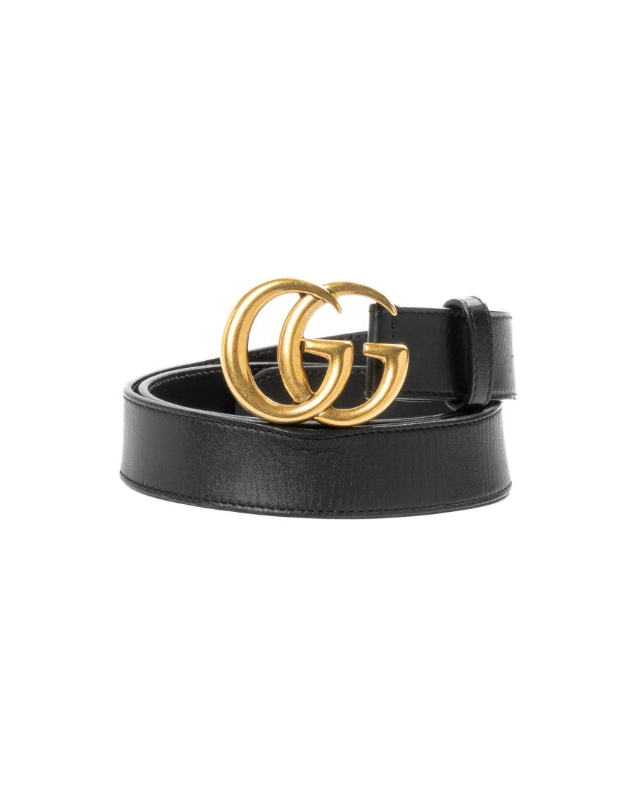 Gucci Gg Marmont Black Leather Belt With Gold-Tone Hardware