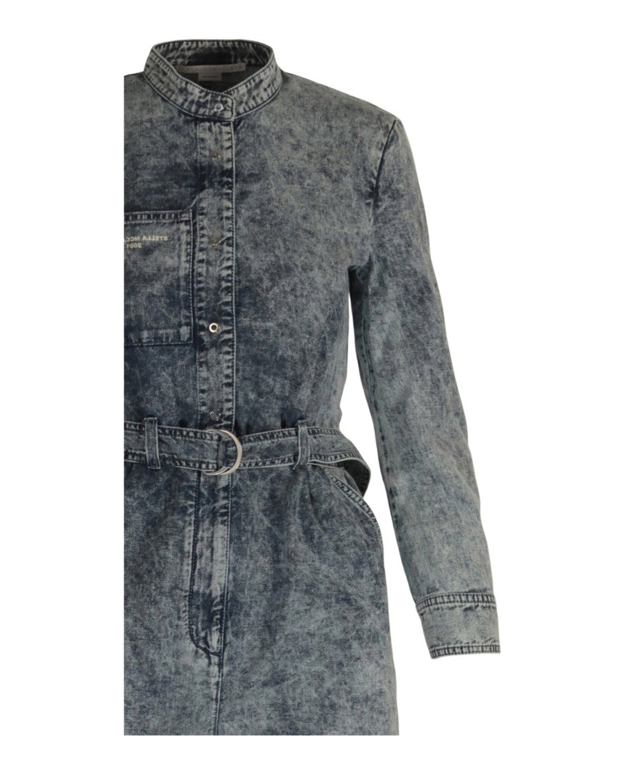 Stella Mccartney Long Sleeve Acid Wash Denim Jumpsuit With Embroidered Detail