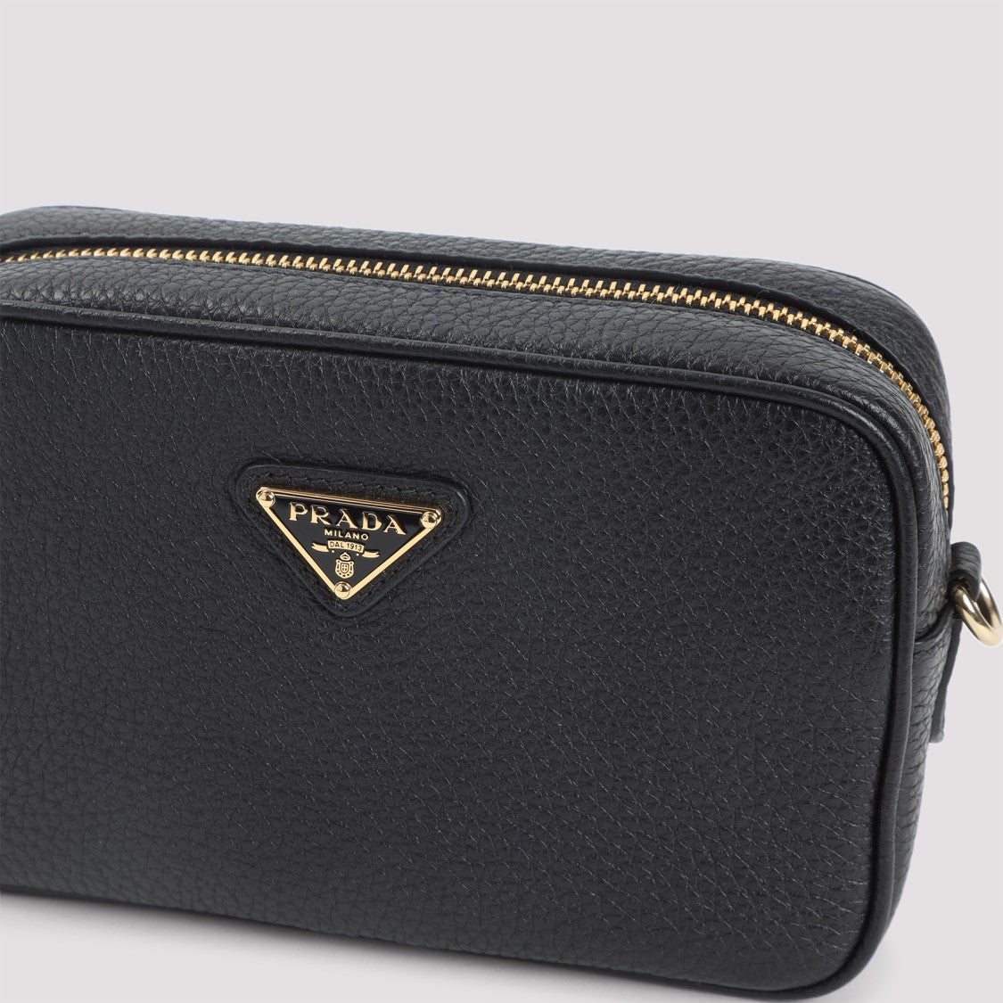 Prada Compact Textured Calf Leather Clutch With Detachable Strap