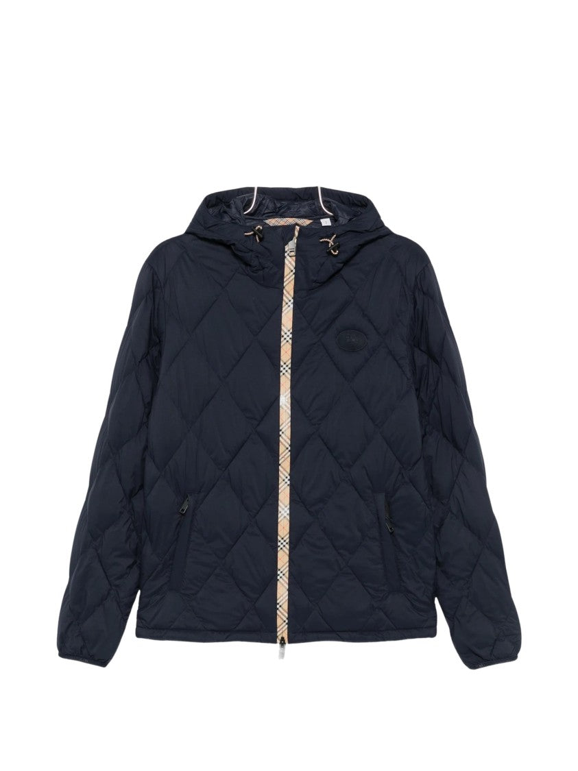Burberry Navy Blue Quilted Drawstring Hooded Jacket