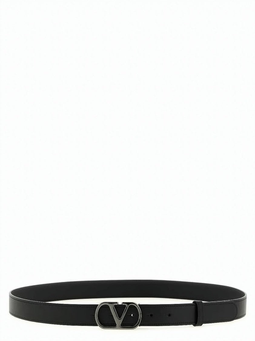 Valentino Garavani Leather Belt With Distinctive 'V' Metal Buckle