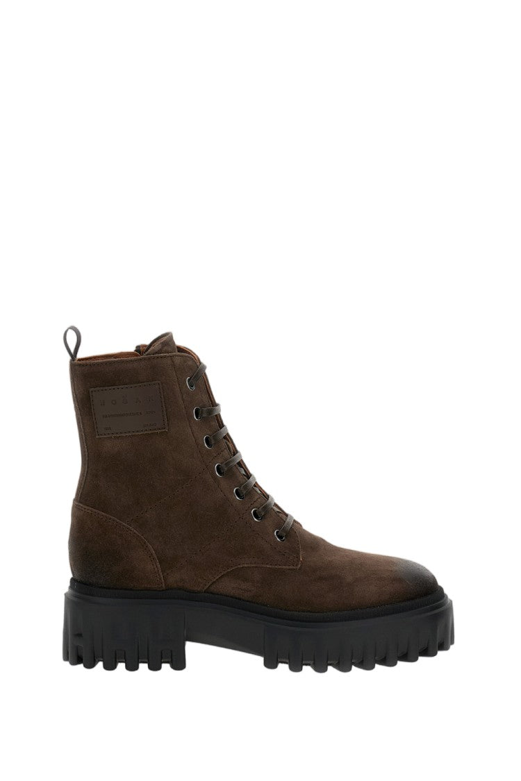 Hogan Brown Leather Chunky Sole Boots