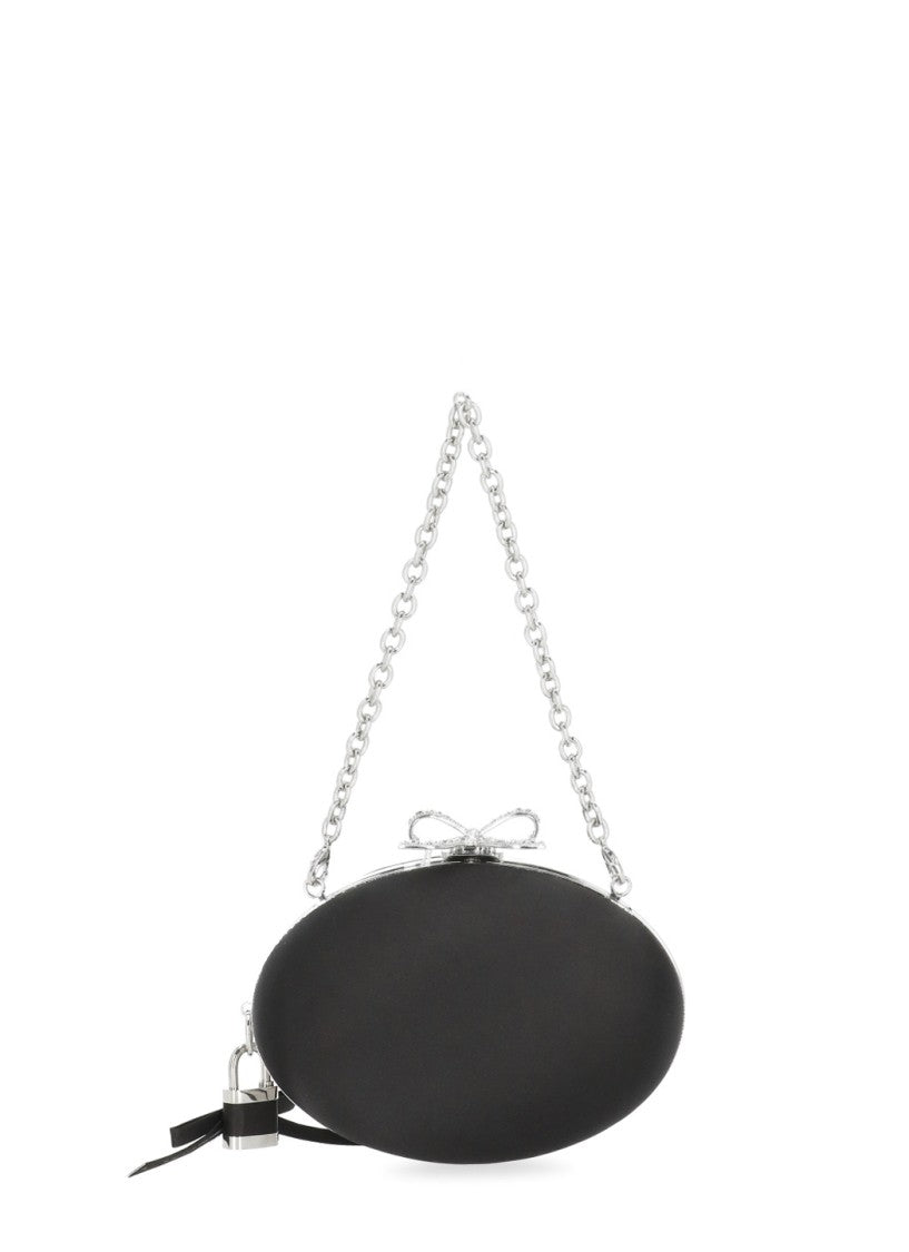 Self-Portrait Black Spherical Handbag With Glitter Bow Closure