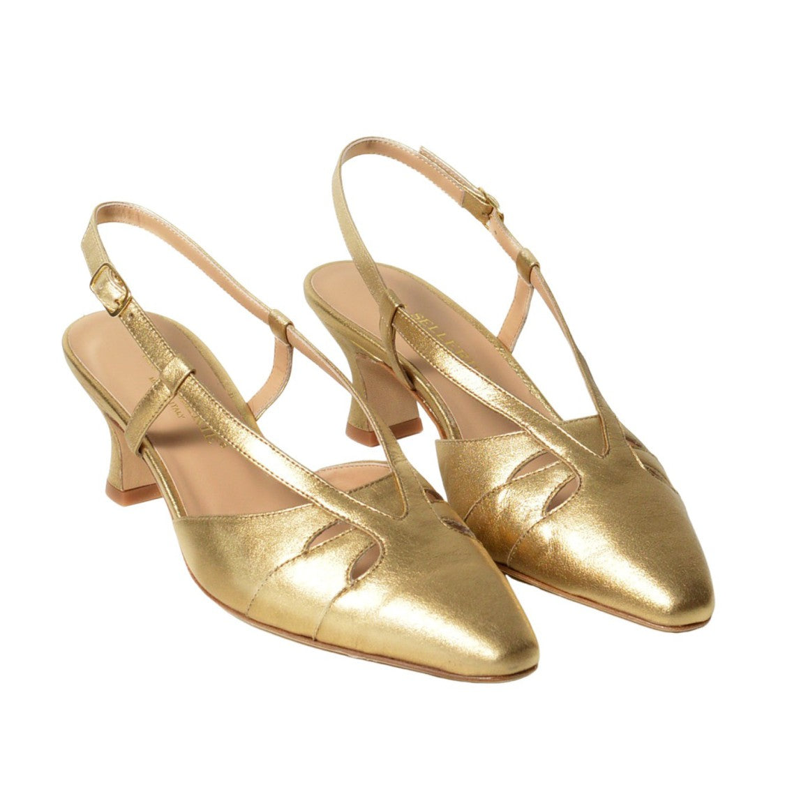 La Sellerie Gold Crackle Leather Slingback With Perforation