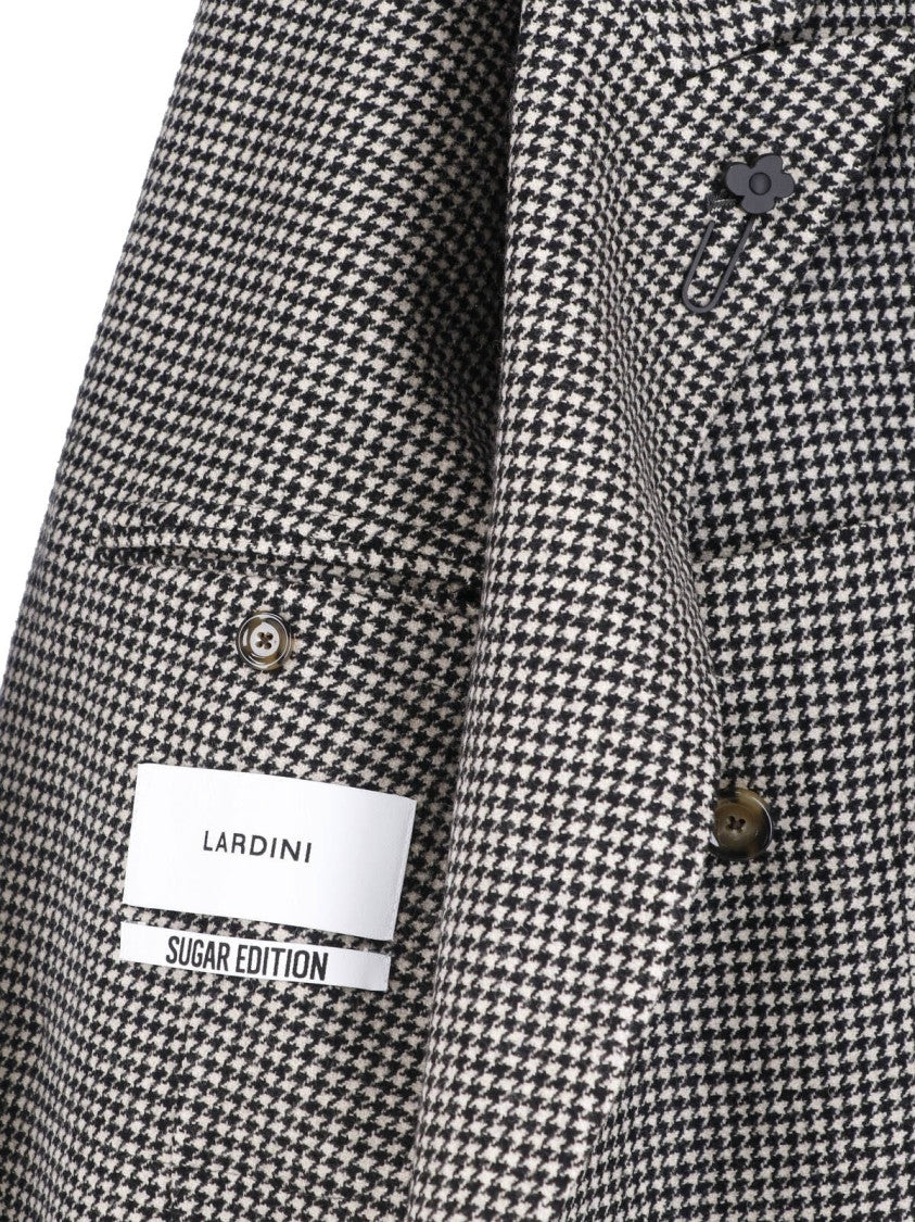 Lardini Grey Wool-Blend Pied De Poule Blazer