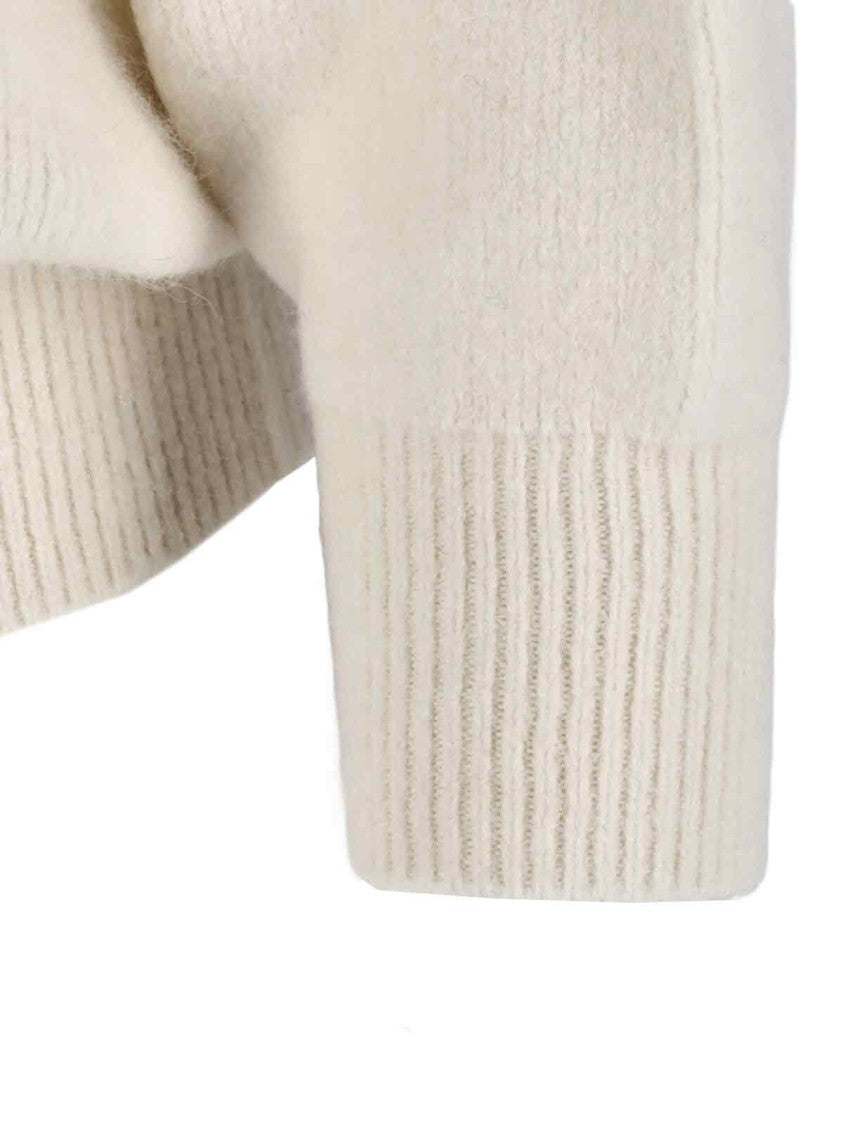 Rick Owens Classic Fit White Sweater With Ribbed Details