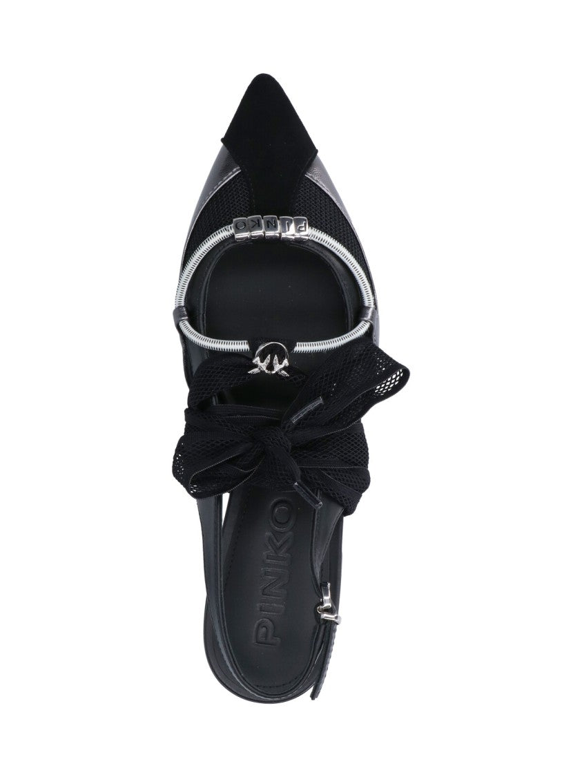 Pinko Black Gianira Leather Fabric Ballerinas