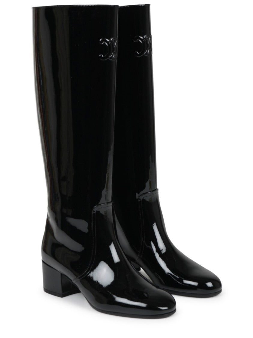 Celine Black Triomphe Glossy Leather High Boots