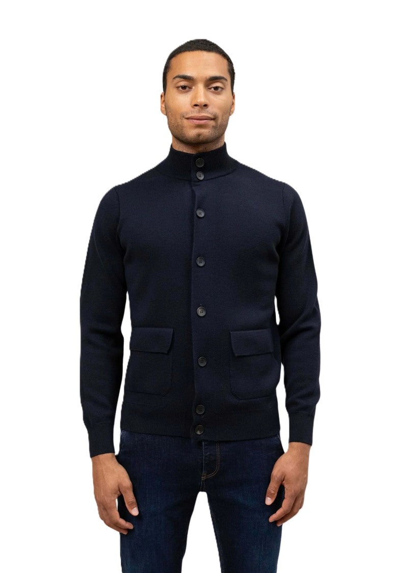 Filippo De Laurentiis Sophisticated Navy Wool Cardigan With Tailored Fit