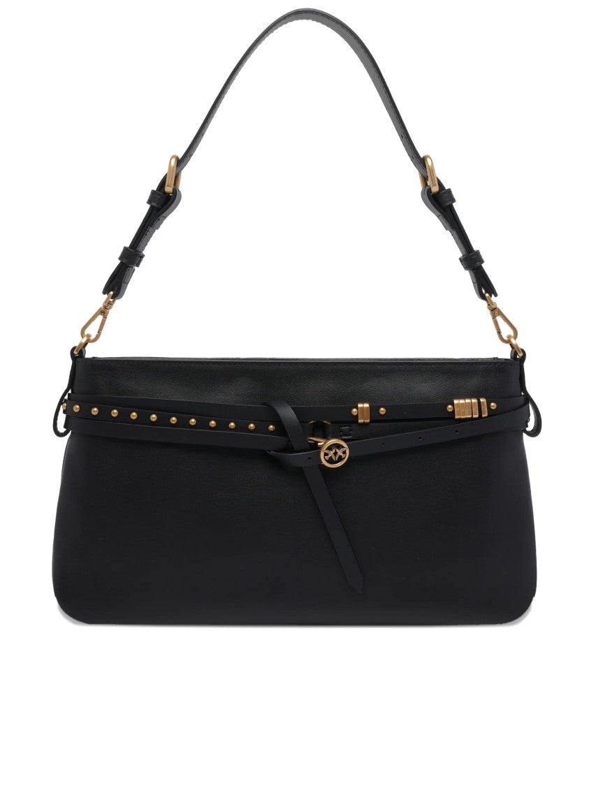 Pinko Black Mini Structured Leather Shoulder Bag