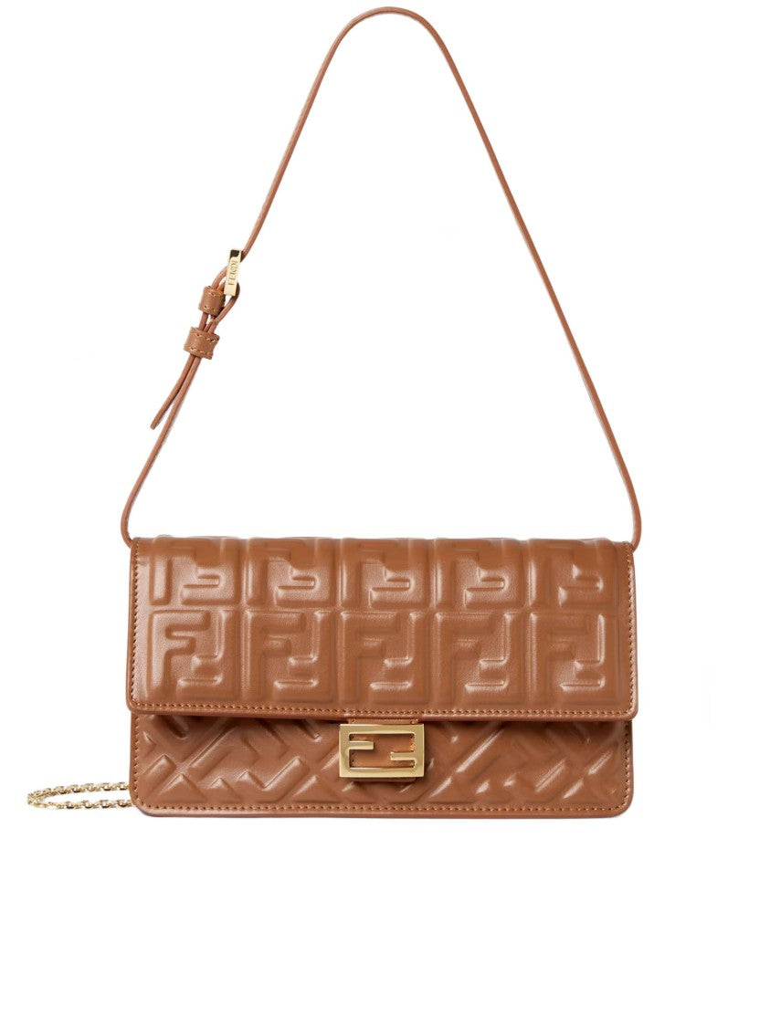 Fendi Rectangular Wallet On Chain With Embossed Geometric Pattern