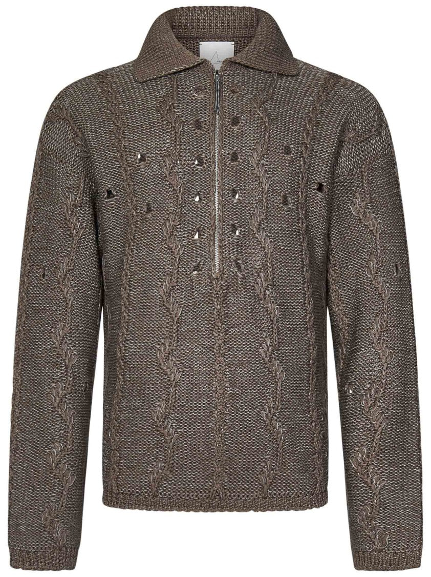 Roa Textured Knit Grey Sweater With Half Zip