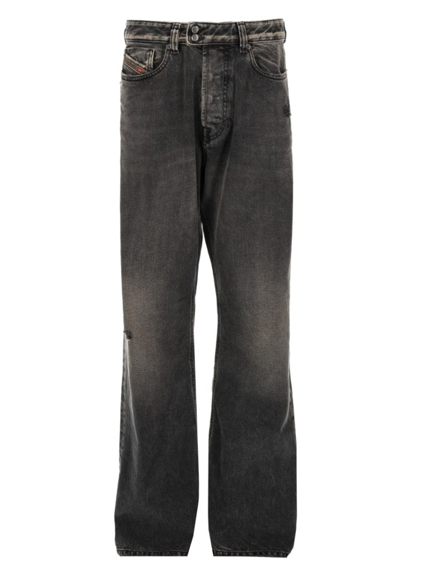Diesel Faded Black Wide-Leg Distressed Jeans